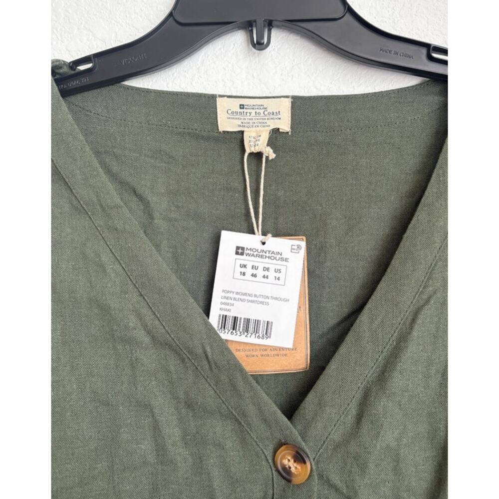 Nwt Mountain Warehouse Womens Green Linen Button Down Dress Size 14 — image 3 of 4